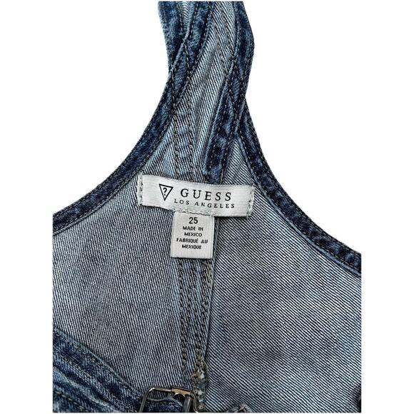 VTG GUESS Los Angeles Women's Overalls Sz 25 Blue Denim Skinny Leg Y2K Carpenter - Picture 9 of 12